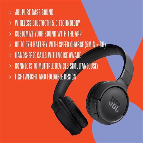 JBL Tune 520BT Wireless On-Ear Headphones - Black