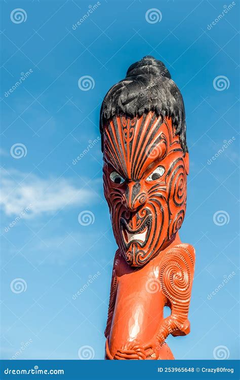 Maori Traditional Wooden Carving, Marae, New Zealand Culture Stock ...