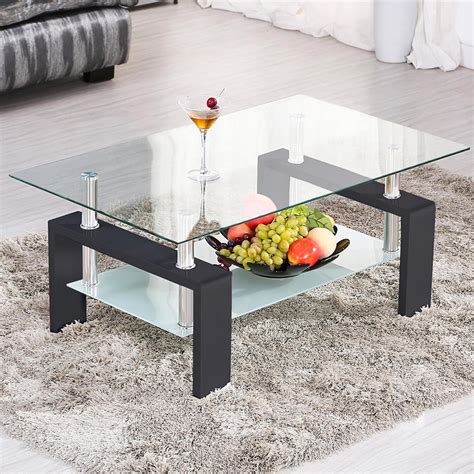 Rectangle Coffee Table for Living Room, Clear Glass Coffee Table with ...