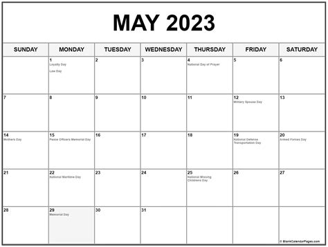 May 2023 with holidays calendar