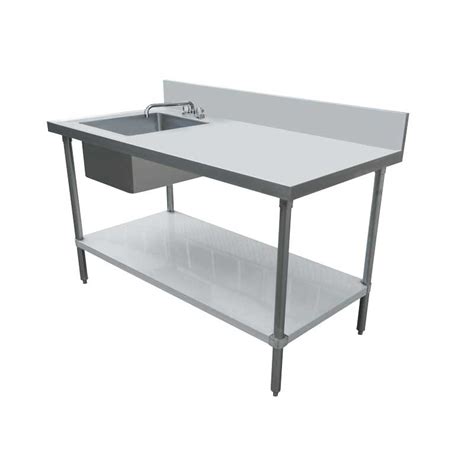 24″ x 60″ All Stainless Steel Table with Left Sink and 6″ Backsplash – Omcan