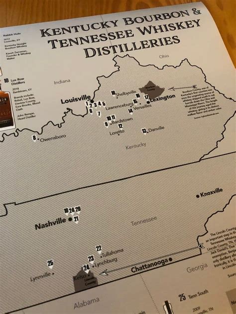 Kentucky Bourbon and Tennessee Whiskey Distilleries Map and - Etsy ...