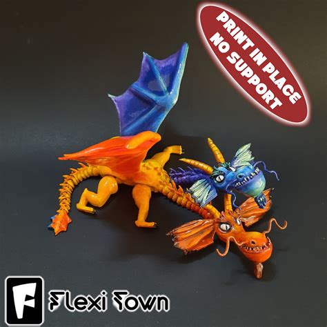 STL file Flexi Print-in-Place Two-Headed Dragon Wu and Wei 🐉・3D printer design to download・Cults