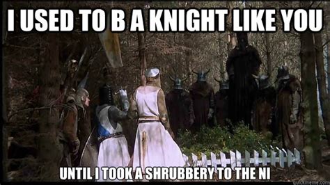 I used to b a knight like you Until I took a shrubbery to the ni ...