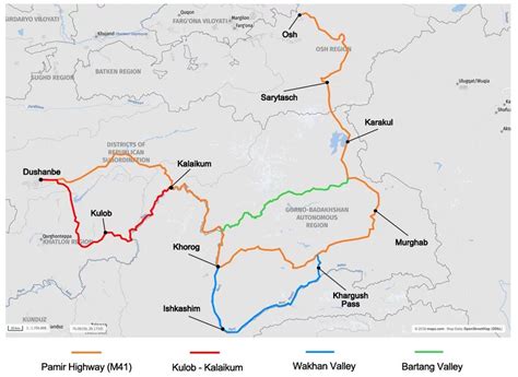 Pamir Highway - route options and map overview