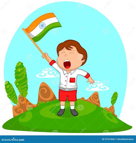 Indian Boy Hoisting Flag Of India Cartoon Vector | CartoonDealer.com #43205697