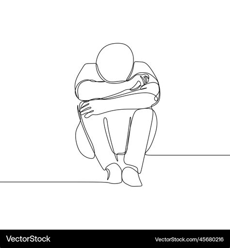 Sad man one line drawing minimalist design Vector Image