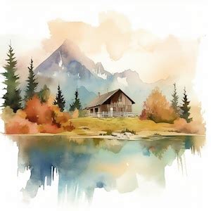 Forest Cabin Art, Forest House, Cabin in Woods, Houses Clipart, Forest ...