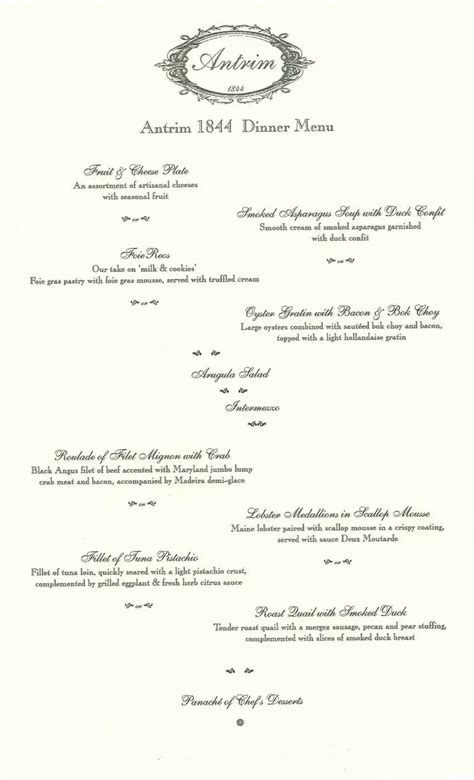 Antrim's 1844 Smokehouse Restaurant Menu - Urbanspoon/Zomato