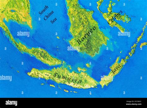 Geographic map of Java, Sumatra, Celebes and Borneo Islands Stock Photo - Alamy