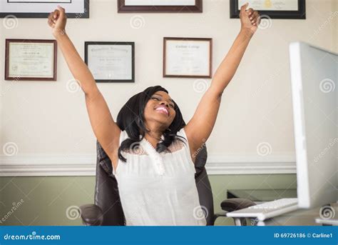 African American Woman Celebrating a Success Stock Photo - Image of computer, collar: 69726186