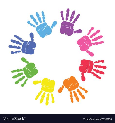 Colorful hand prints made by children Royalty Free Vector