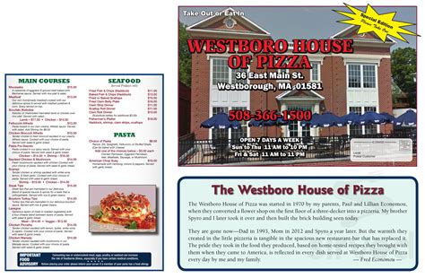 Westboro House of Pizza menu in Westborough, Massachusetts