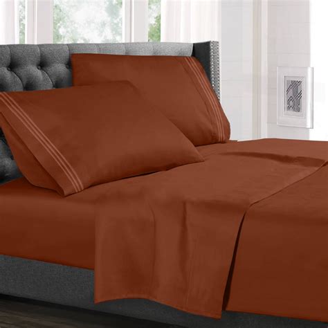 Split King Size Bed Sheets Set Rust Orange, Luxury Bedding Sheets Set, 5-Piece Bed Set, Deep ...