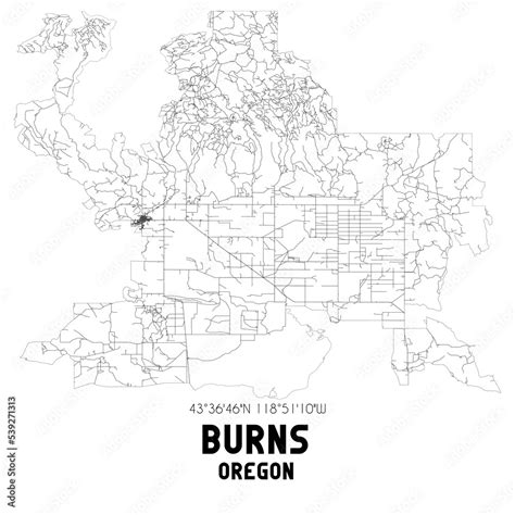 Burns Oregon. US street map with black and white lines. Stock ...