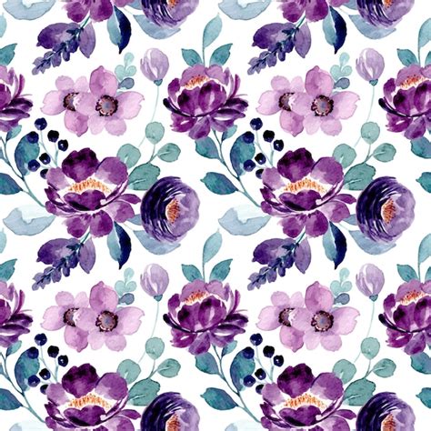 Premium Vector | Purple floral watercolor seamless pattern