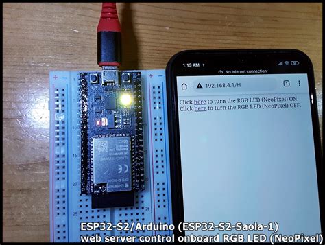 Arduino-er: ESP32-S2/Arduino (ESP32-S2-Saola-1) web server control onboard RGB LED (NeoPixel)