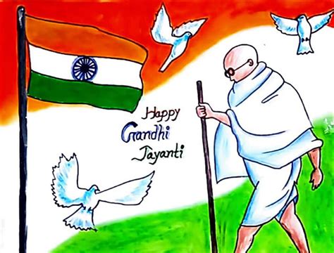 Gandhi Jayanti drawing : how to draw mahatma gandhi Jayanti Drawing For Competition