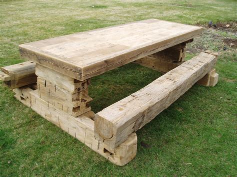 Reclaimed hand hewn barn beam picnic table by Sharper Homes, Inc Timber ...