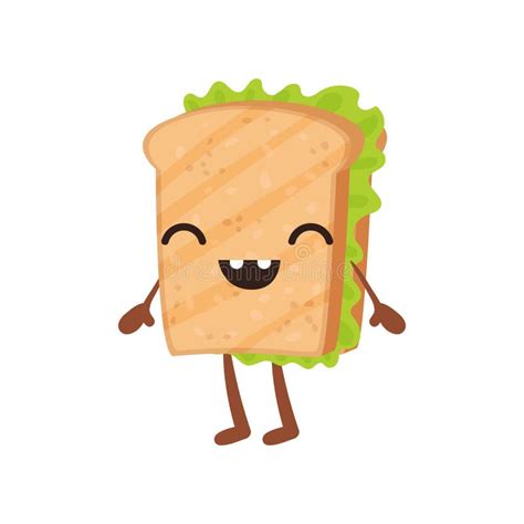 Funny Sandwich with Smiling Face, Cute Fast Food Cartoon Character Vector Illustration on a ...