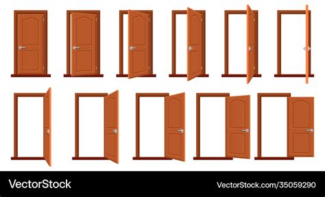 Door animation opened and closed wooden doors Vector Image