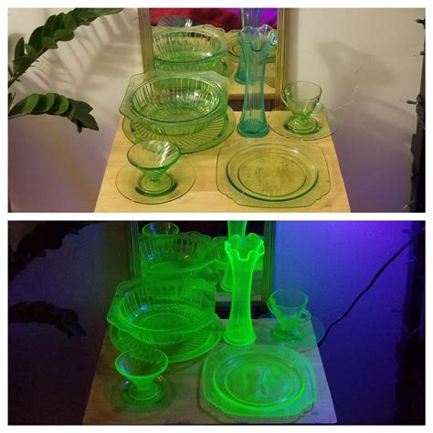 Uranium glass glows under blacklight : r/mildlyinteresting