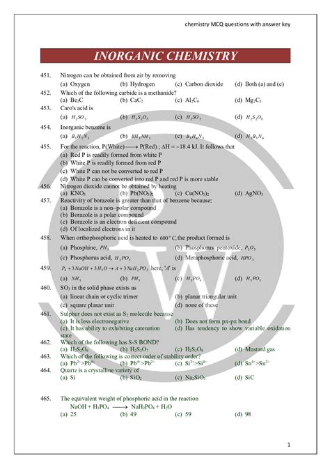 Inorganic Chemistry Questions | Physics Wallah