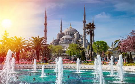 Download wallpapers Sultan Ahmet Mosque, 4k, turkish landmarks, fountains, Blue Mosque, Istanbul ...