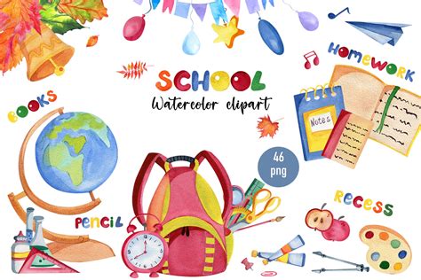 Watercolor Back to school clipart By Elenazlata_Art | TheHungryJPEG