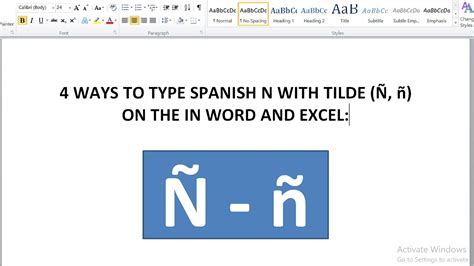 How to Type Spanish n with tilde (ñ) in Word and Excel? Spanish n with ...