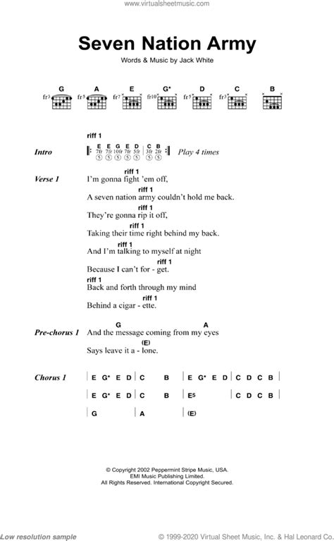 Seven Nation Army sheet music for guitar (chords) v2