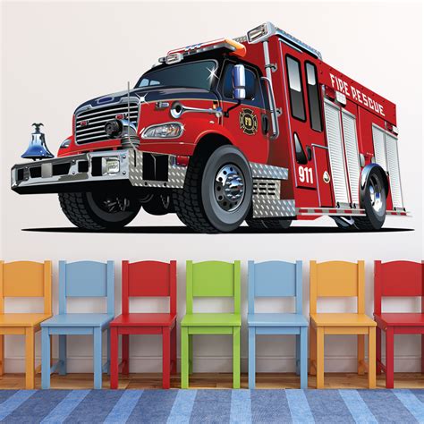 Red Fire Engine Truck Wall Decal Sticker WS-41196 | eBay