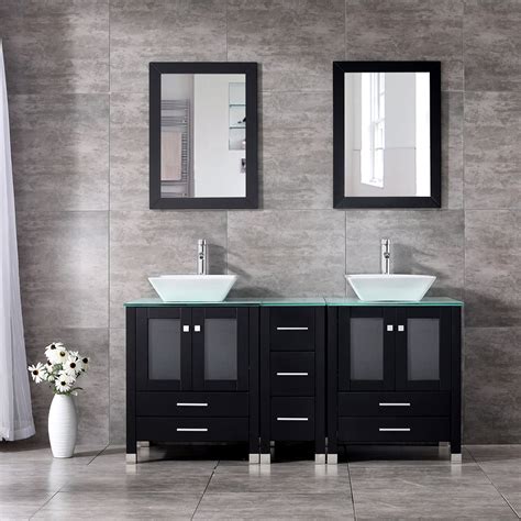 Wonline 60'' Double Bathroom Vanity Combo Set Double Porcelain Vessel ...