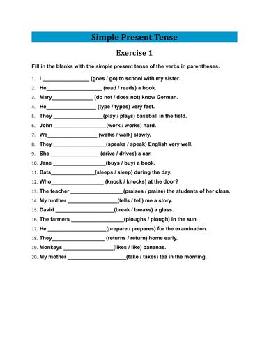 English-4u De/en/tenses-exercises/present-simple Htm - Robert Lane's English Worksheets