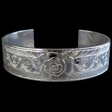 Rose Engraved Cuff Bracelet: Armstrong Engraving & Custom Jewelry