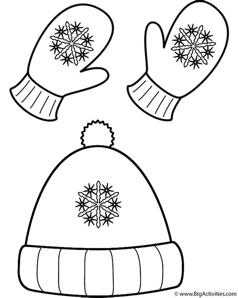 Winter Hat and Mittens - Coloring Page (Clothing)