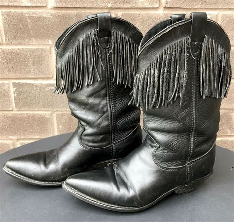 Sheplers #Cowgirl #Boots size 8 Black Leather Fringe Western Dude Ranch ...