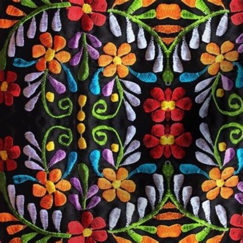 Mexican Multi Color Flowers Fabric | Mexican fabric, Mexican embroidery, Embroidery flowers pattern