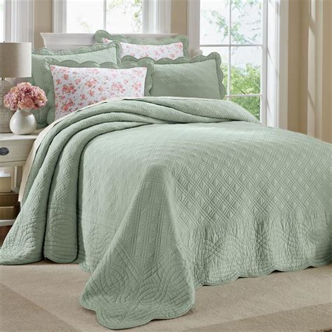 KING Sea Foam Green 100% COTTON SCALLOPED Textured Bedspread BEDDING | eBay