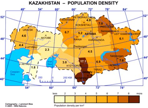 Kazakhstan population density map - Maps on the Web