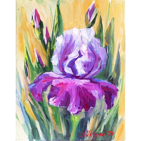 Irises Painting Flowers Original Oil Painting Purple Floral Wall Art ...