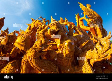 Giant candle sculpture depicting Buddhist scenes Candle Festival Ubon Rajchathani Thailand Stock ...