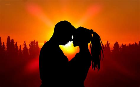 Sunset Boy and Girl Silhouette romantic couple love Wallpaper Hd for mobile phones ...