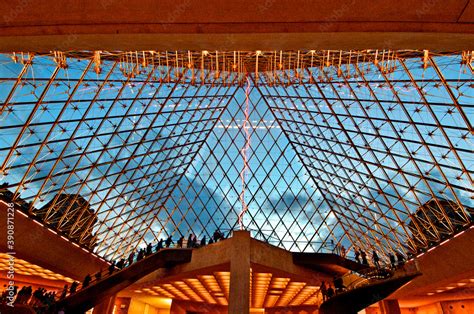 Unusual View looking up inside the Louvre Pyramid designed by Chinese ...