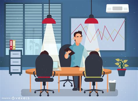 Office Illustration With Workers Vector Download