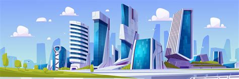 Cartoon futuristic city with green park 25449617 Vector Art at Vecteezy