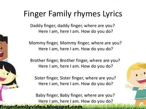 Pin by Sonja Estrada on Finger Family Song | Rhymes lyrics, Finger family song, Finger family rhymes