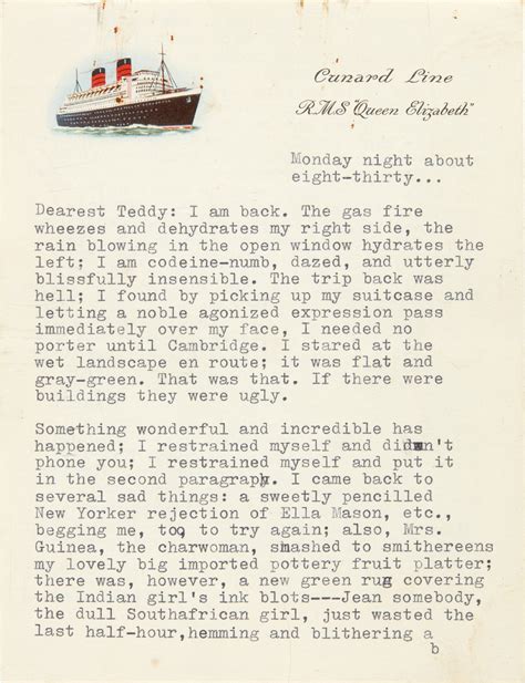 Sylva Plath | Typed letter signed, to Ted Hughes, "something wonderful and incredible has ...