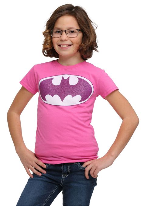 Girls Pink Batman Glitter Logo T-Shirt