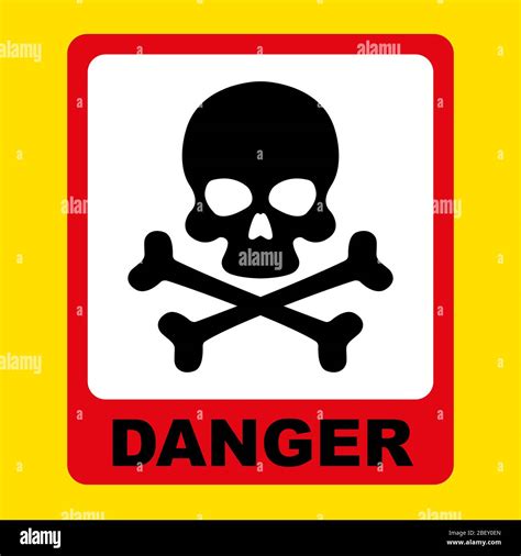 Danger sign with a black skull and crossbones. Yellow background. Death ...